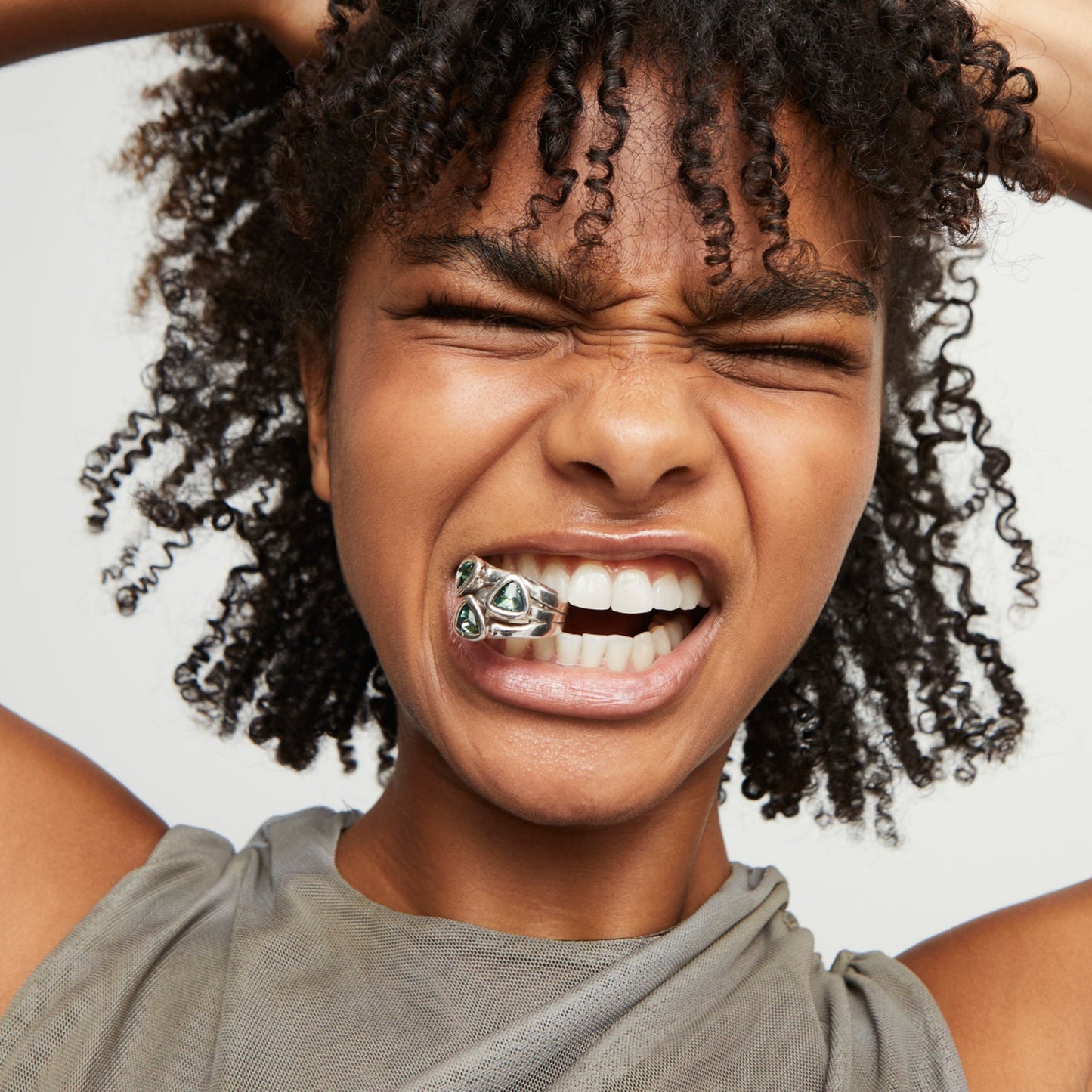 UNOde50 Triple Green Crystal Stack Ring