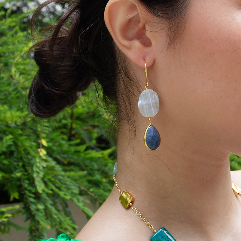 Banded Agate with Dumortierite Earrings