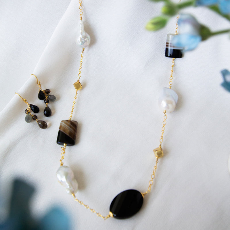 Cluster Gem Drop with Smoky Quartz, Labradorite & Agate
