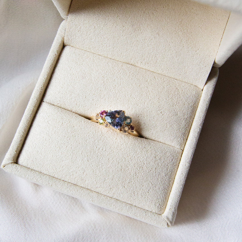 Celeste Tanzanite Cluster 14k Gold Ring