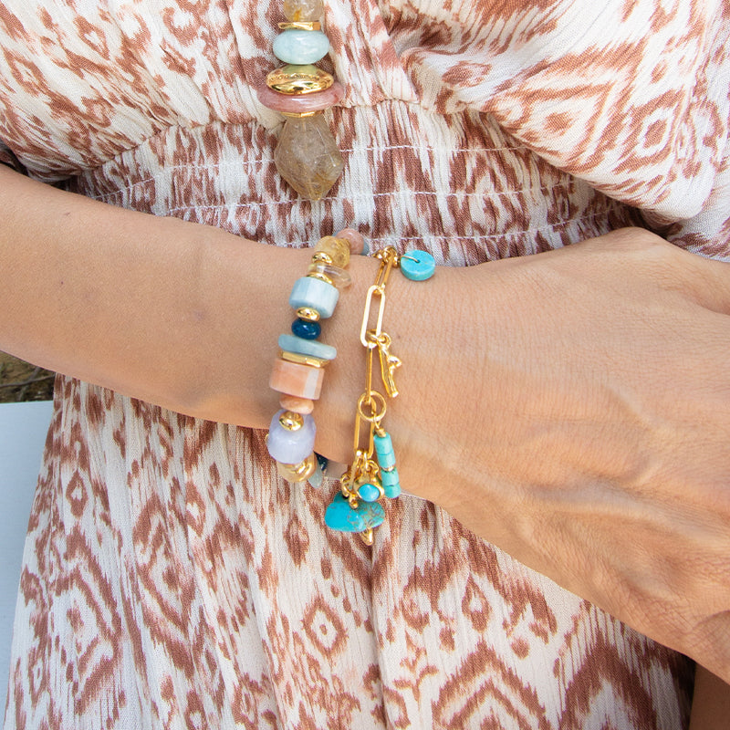 Velatti Citrine, Aquamarine, Lemon Quartz Stretch Bracelet