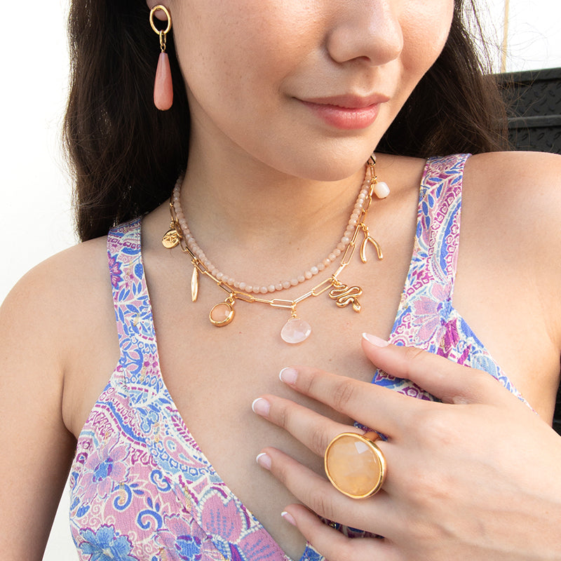 Velatti Double Layer Necklace with Rose Quartz