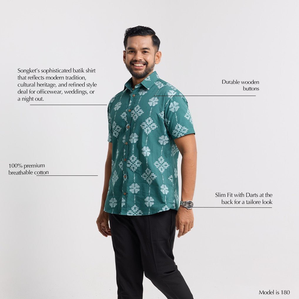 Batik Boutique Men's Batik Shirt - Emerald Songket