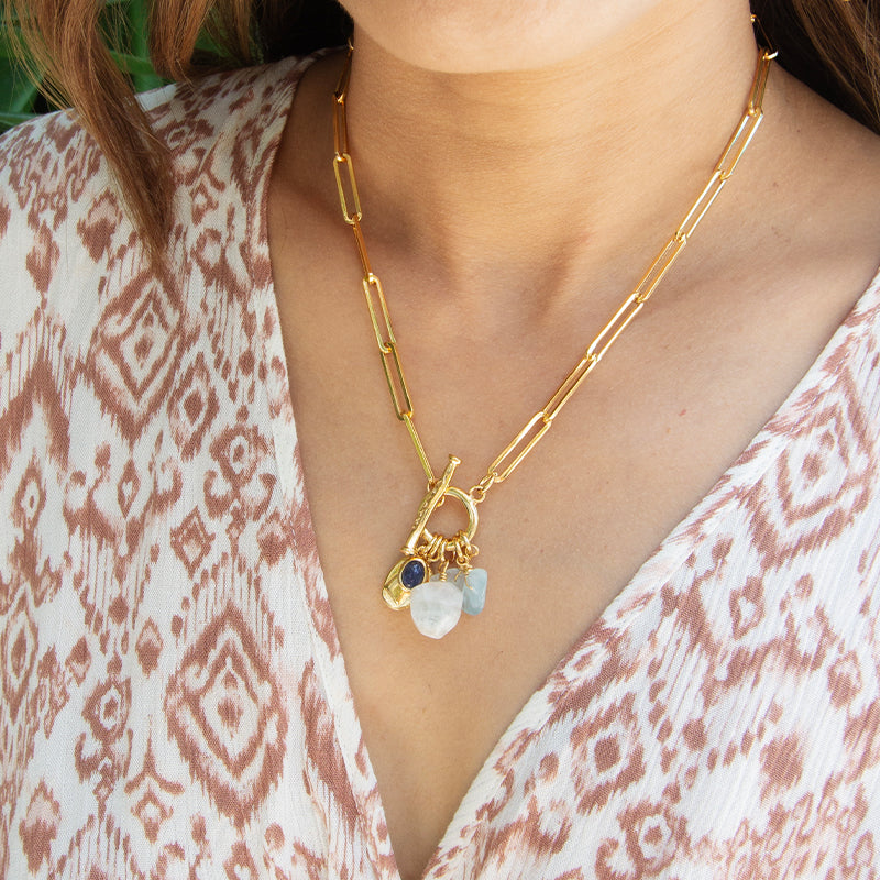 Velatti Front Clasp Gemstone Necklace with Aquamarine