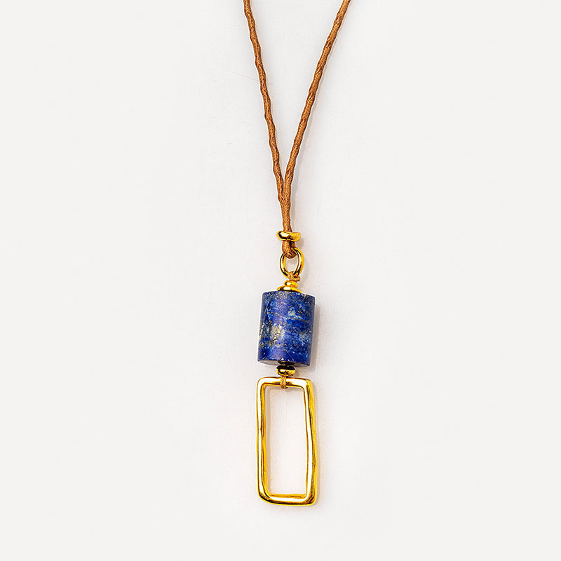Velatti Single Gemstone Drop with Adjustable Cotton Cord Necklace