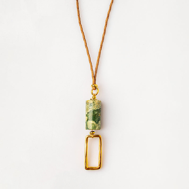 Velatti Single Gemstone Drop with Adjustable Cotton Cord Necklace