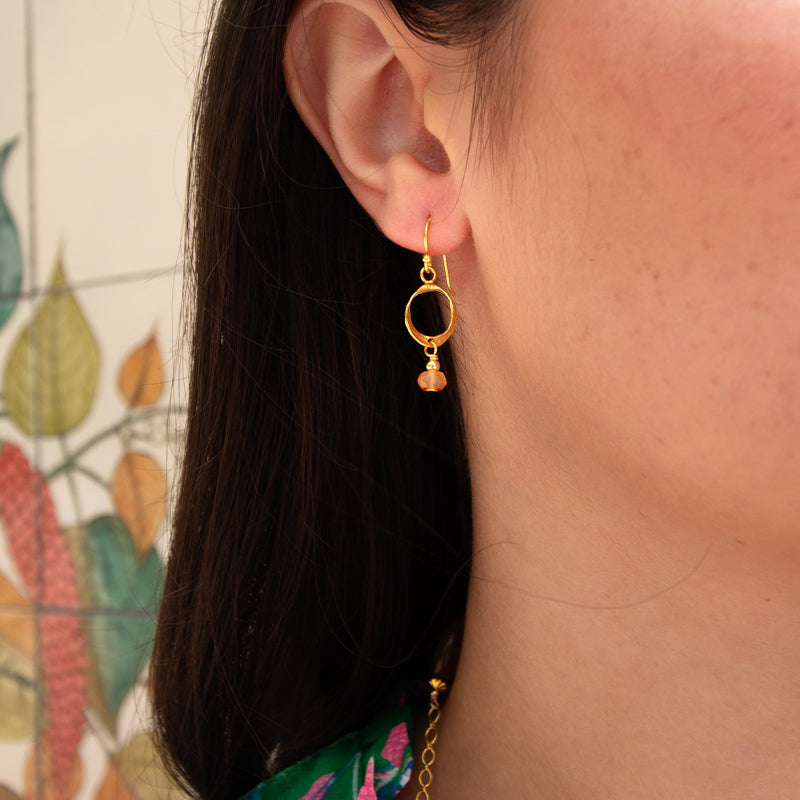 Hammered Circle with Gemstone Earrings
