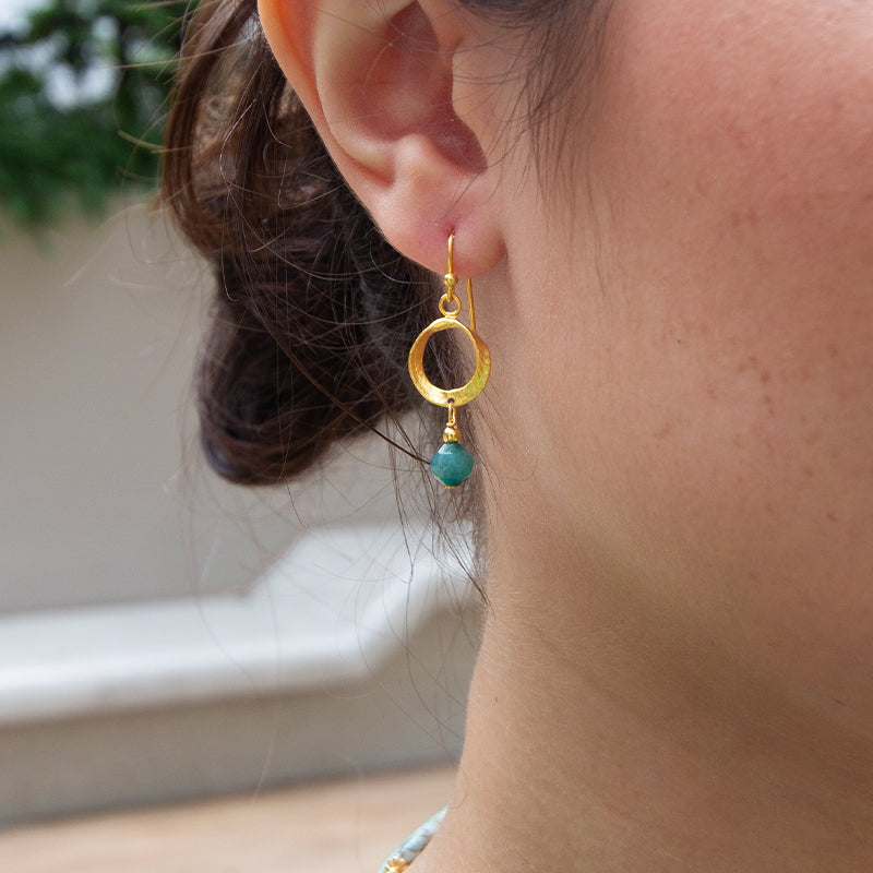 Hammered Circle with Gemstone Earrings