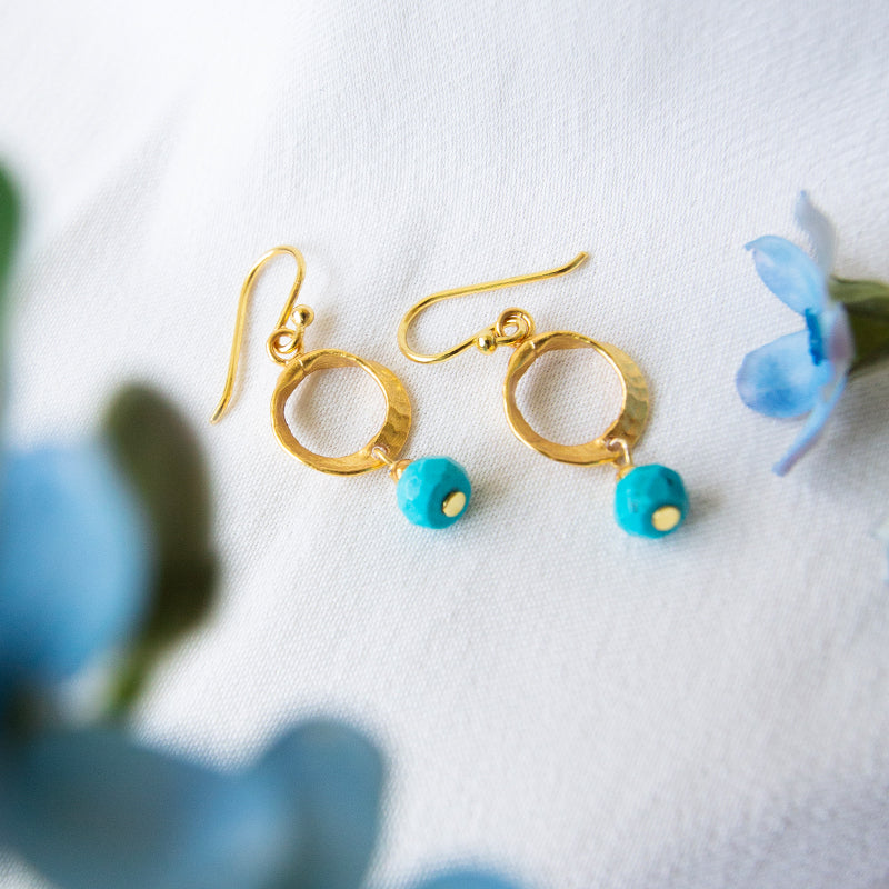 Hammered Circle with Gemstone Earrings