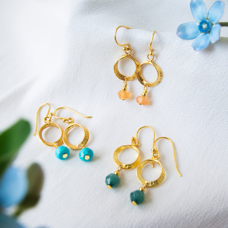 Hammered Circle with Gemstone Earrings