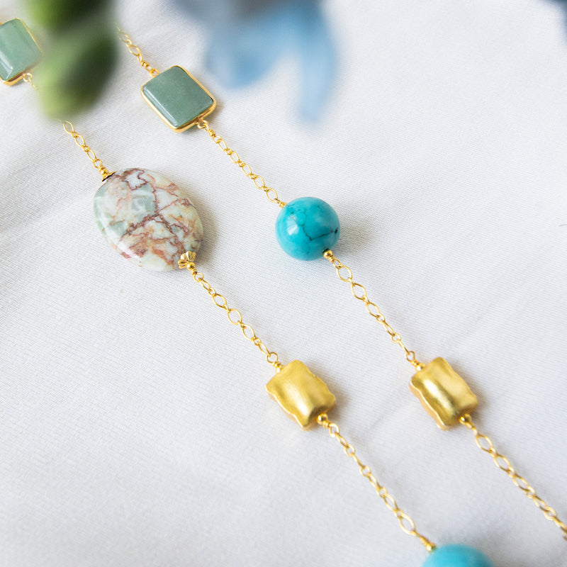 Howlite, Jasper, Aventurine Long Necklace