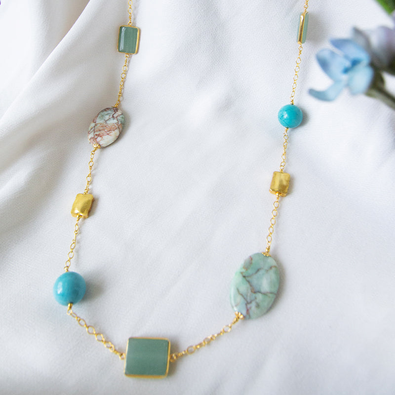 Howlite, Jasper, Aventurine Long Necklace