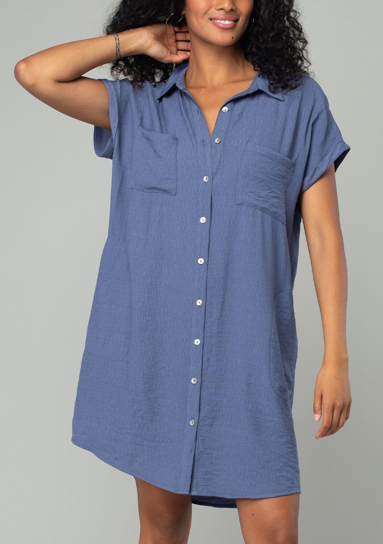 Lovestitch Jackson Mini Shirt Dress- Dark Denim