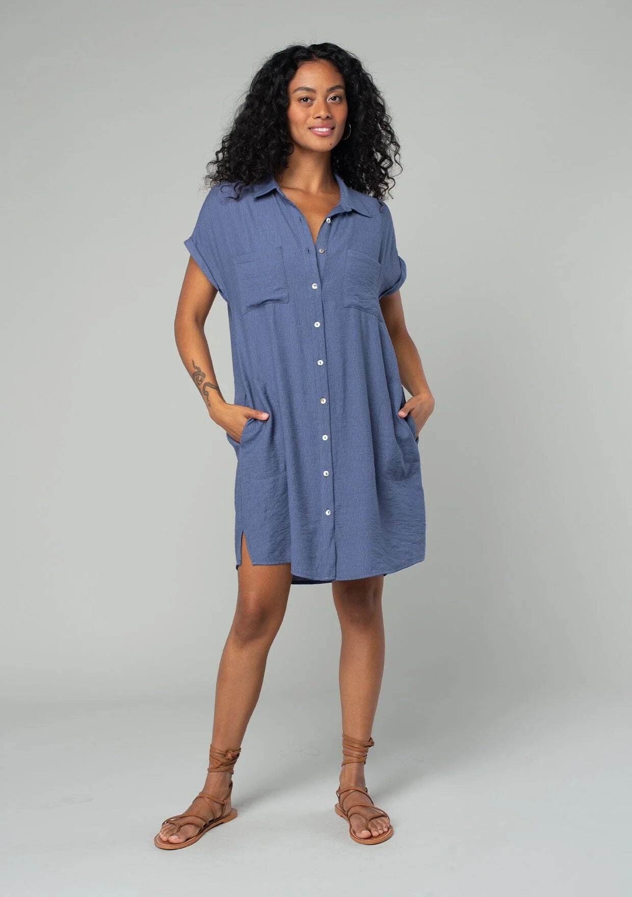 Lovestitch Jackson Mini Shirt Dress- Dark Denim