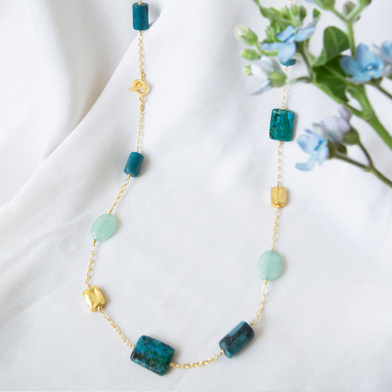 Jasper, Serpentine, Green Quartz Long Necklace