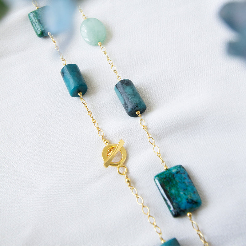 Jasper, Serpentine, Green Quartz Long Necklace