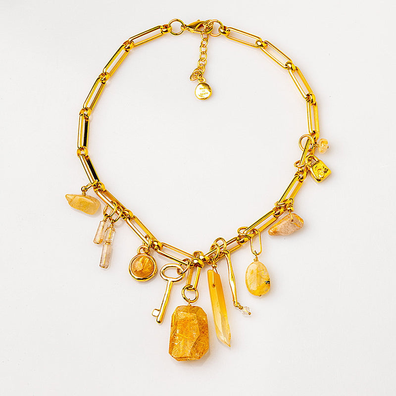 Velatti Short Links Necklace with Rutilated Quartz