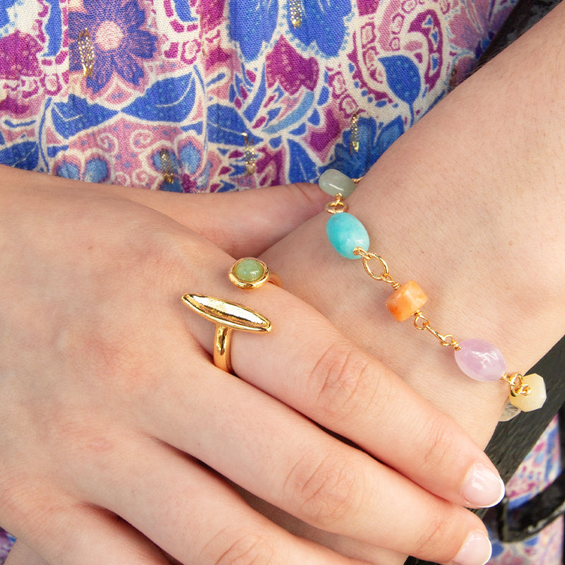 Velatti Leaf & Gemstone Ring