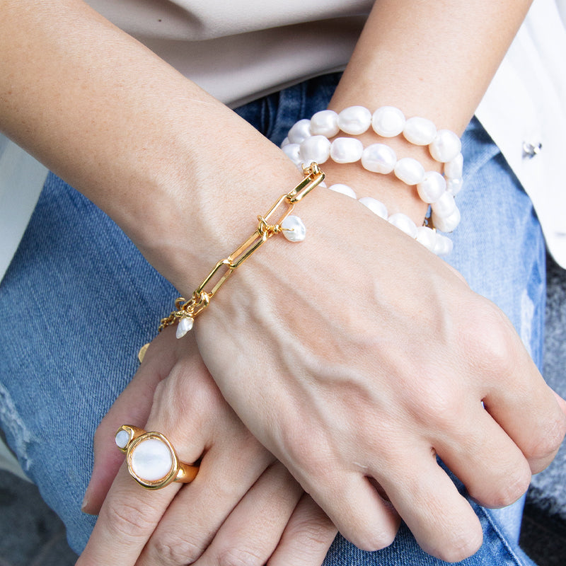 Velatti Link Bracelet with Keshi Pearls