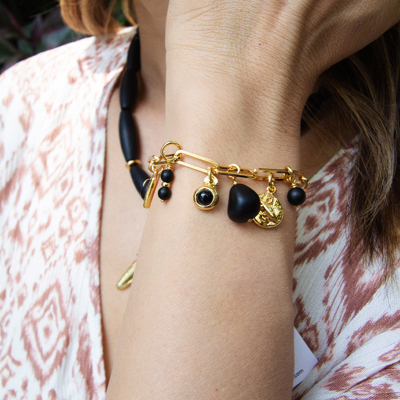 Velatti Link Bracelet with Onyx & Charms