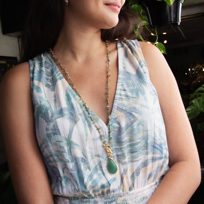 Velatti Long Braided Necklace with Aventurine and Front Toggle
