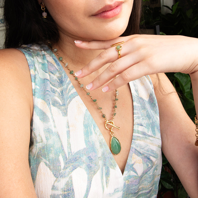 Velatti Long Braided Necklace with Aventurine and Front Toggle