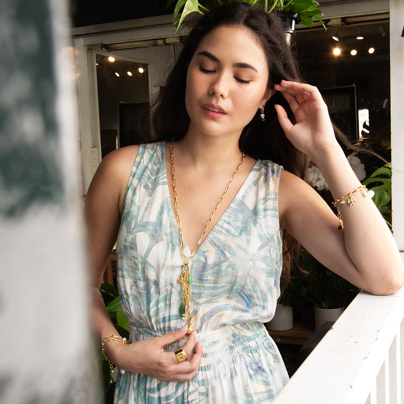 Velatti Long Links Cluster Necklace with Chrysoprase