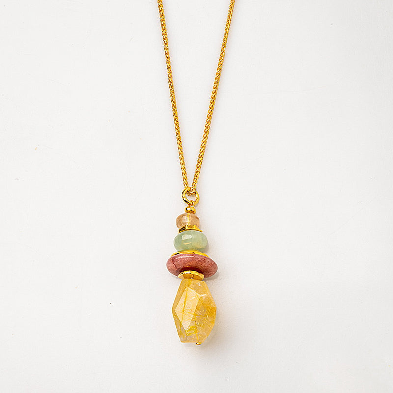 Velatti Long Pendant with Muscovite & Aquamarine