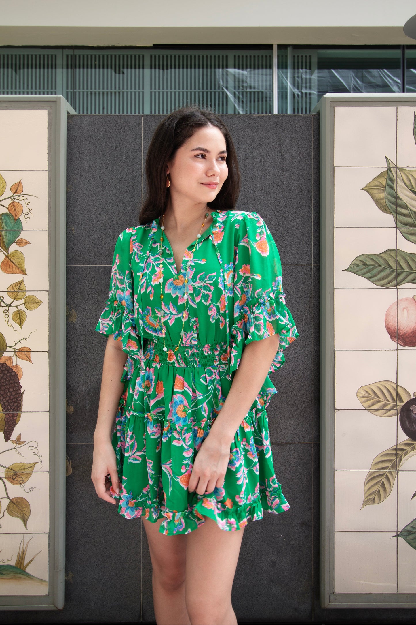 Sugarlips Belize Floral Amorcito Bell Sleeve Mini Dress
