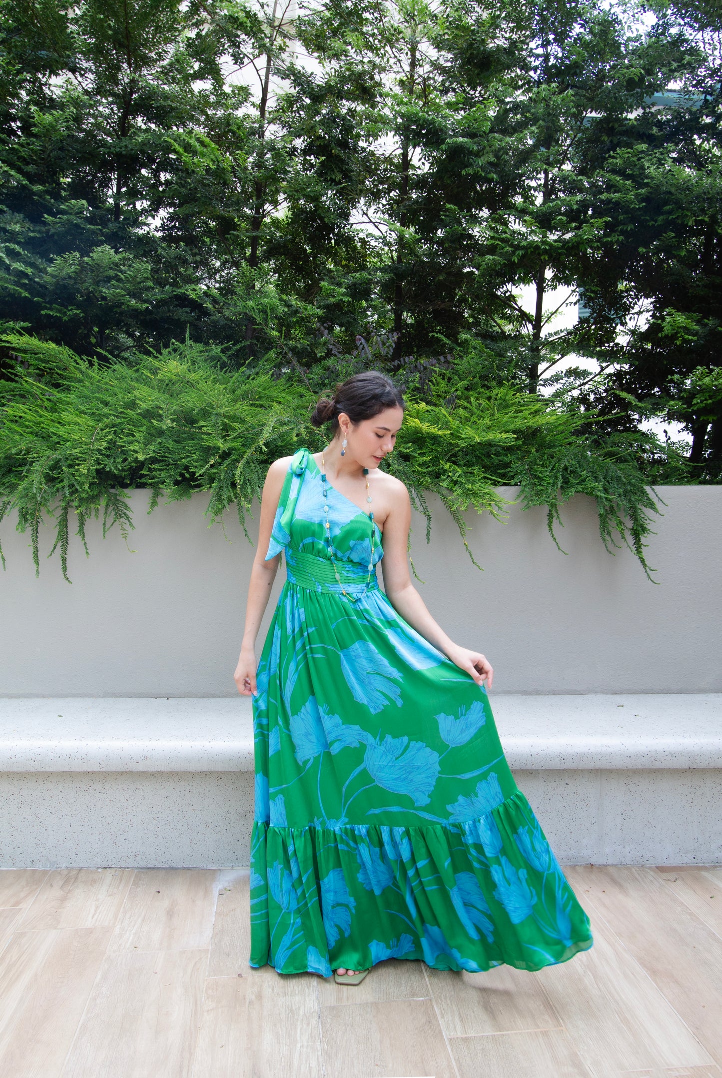 Sugarlips Seamoss Floral Bayou One Shoulder Maxi Dress