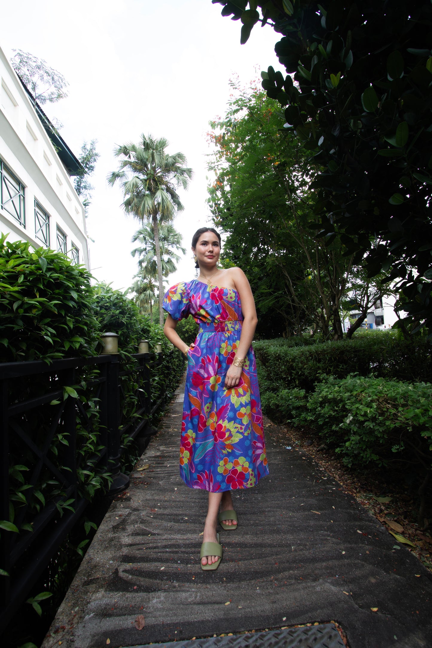Sugarlips Amazonia Blue Bridgette One Shoulder Midi Dress