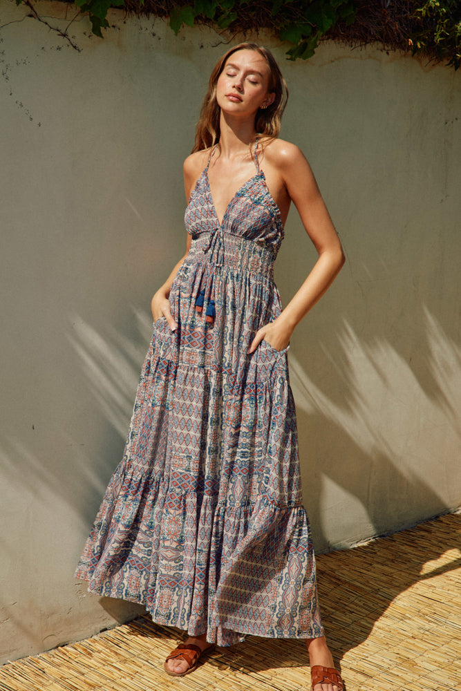Dress Forum Mosaic Blue Halter Maxi Dress – Embrace Jewellery Dress Forum Mosaic Blue Halter Maxi Dress – Embrace Jewellery