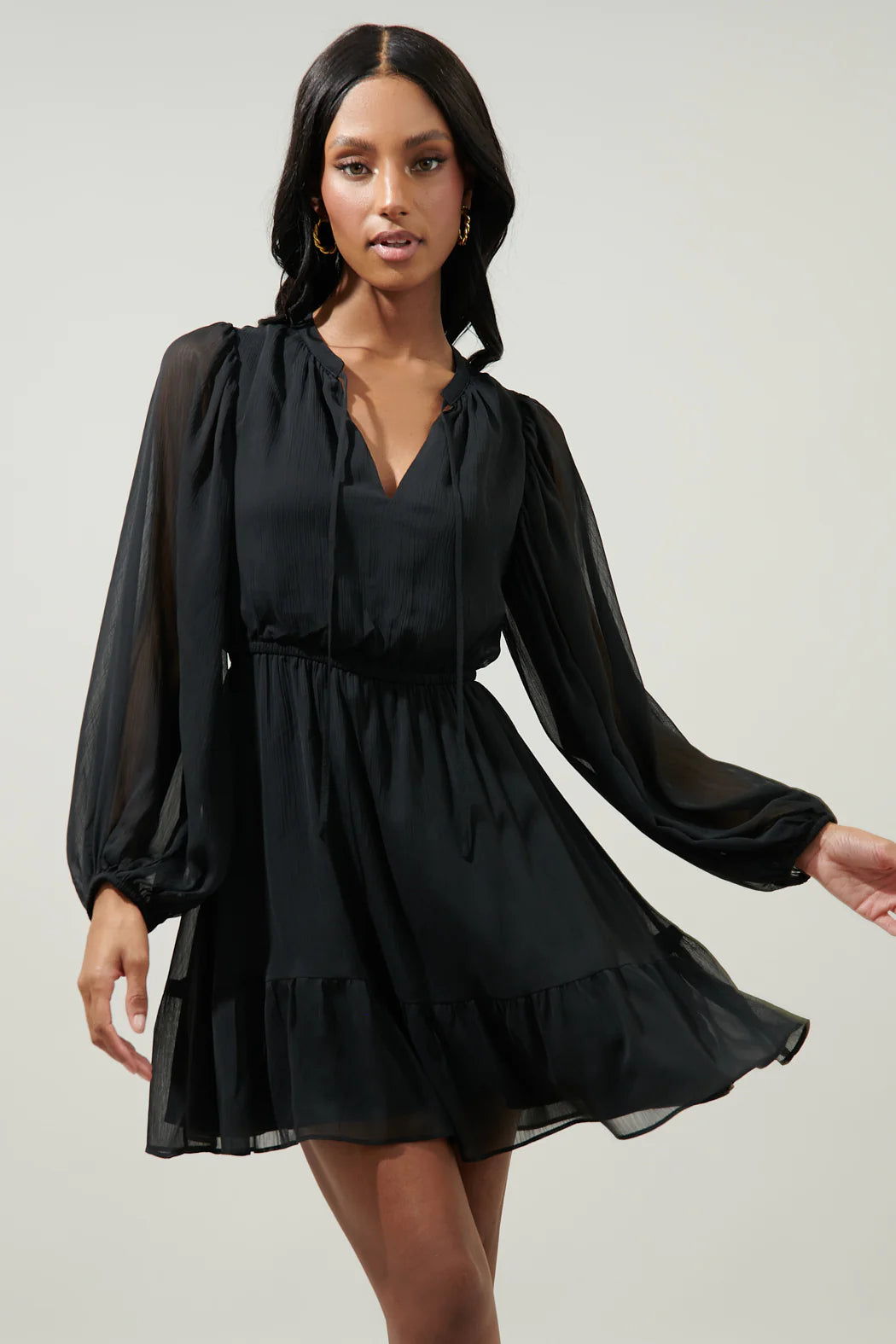 Sugarlips Paxton Balloon Sleeve Mini Dress Black