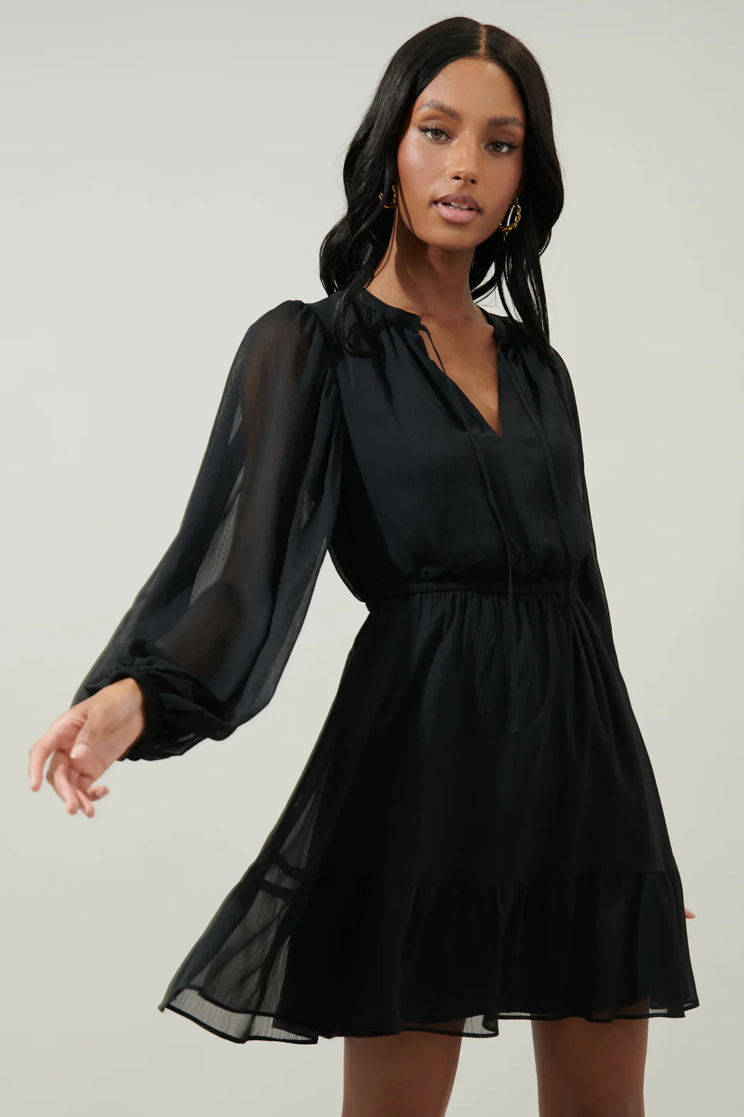 Sugarlips Paxton Balloon Sleeve Mini Dress Black