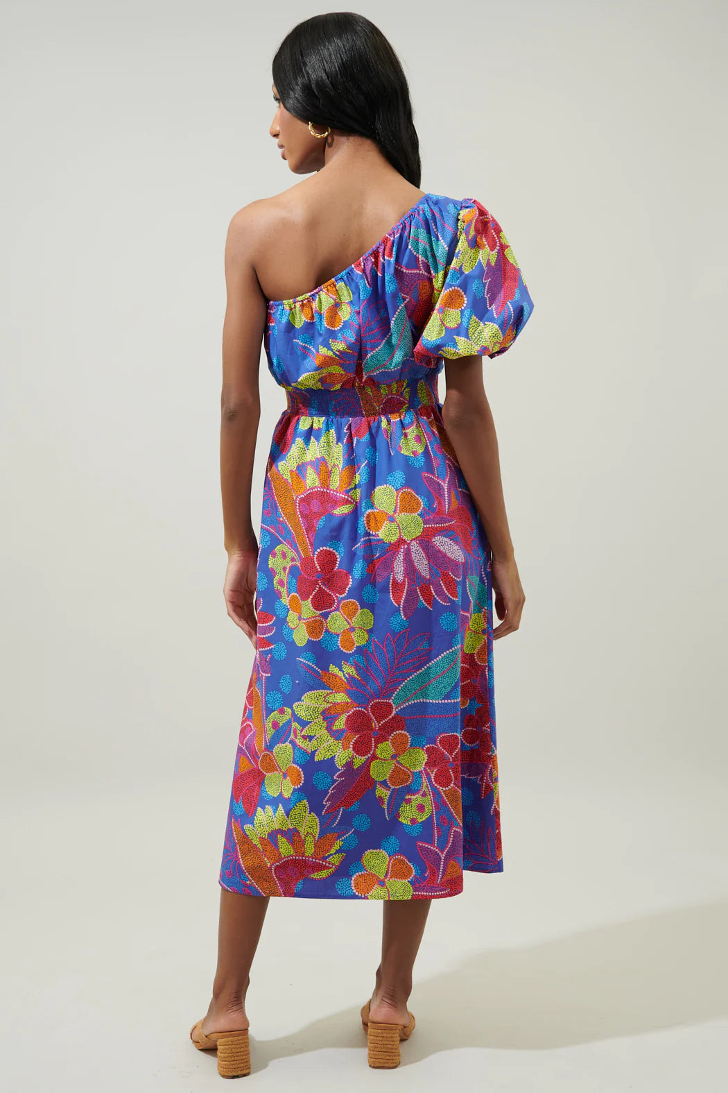 Sugarlips Amazonia Blue Bridgette One Shoulder Midi Dress