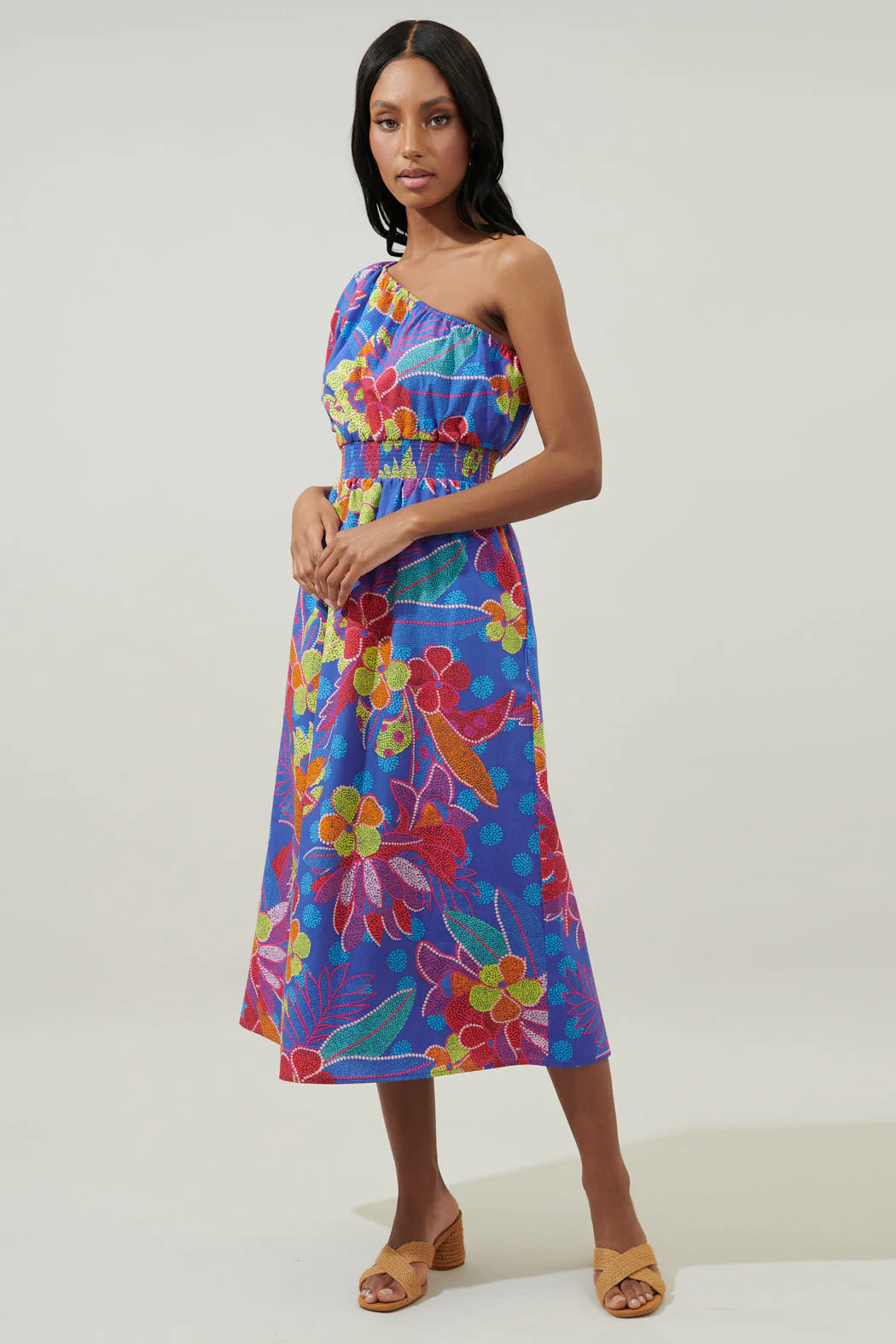 Sugarlips Amazonia Blue Bridgette One Shoulder Midi Dress