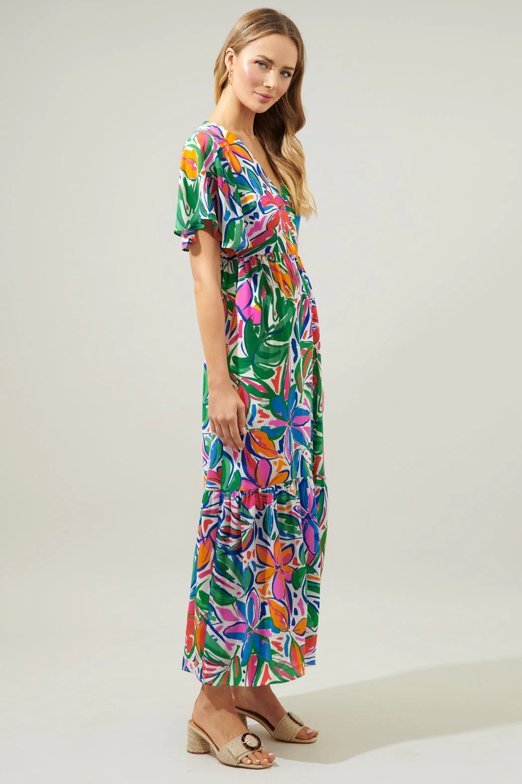 Sugarlips Paradise Falls Pismo Button Down Flutter Maxi Dress