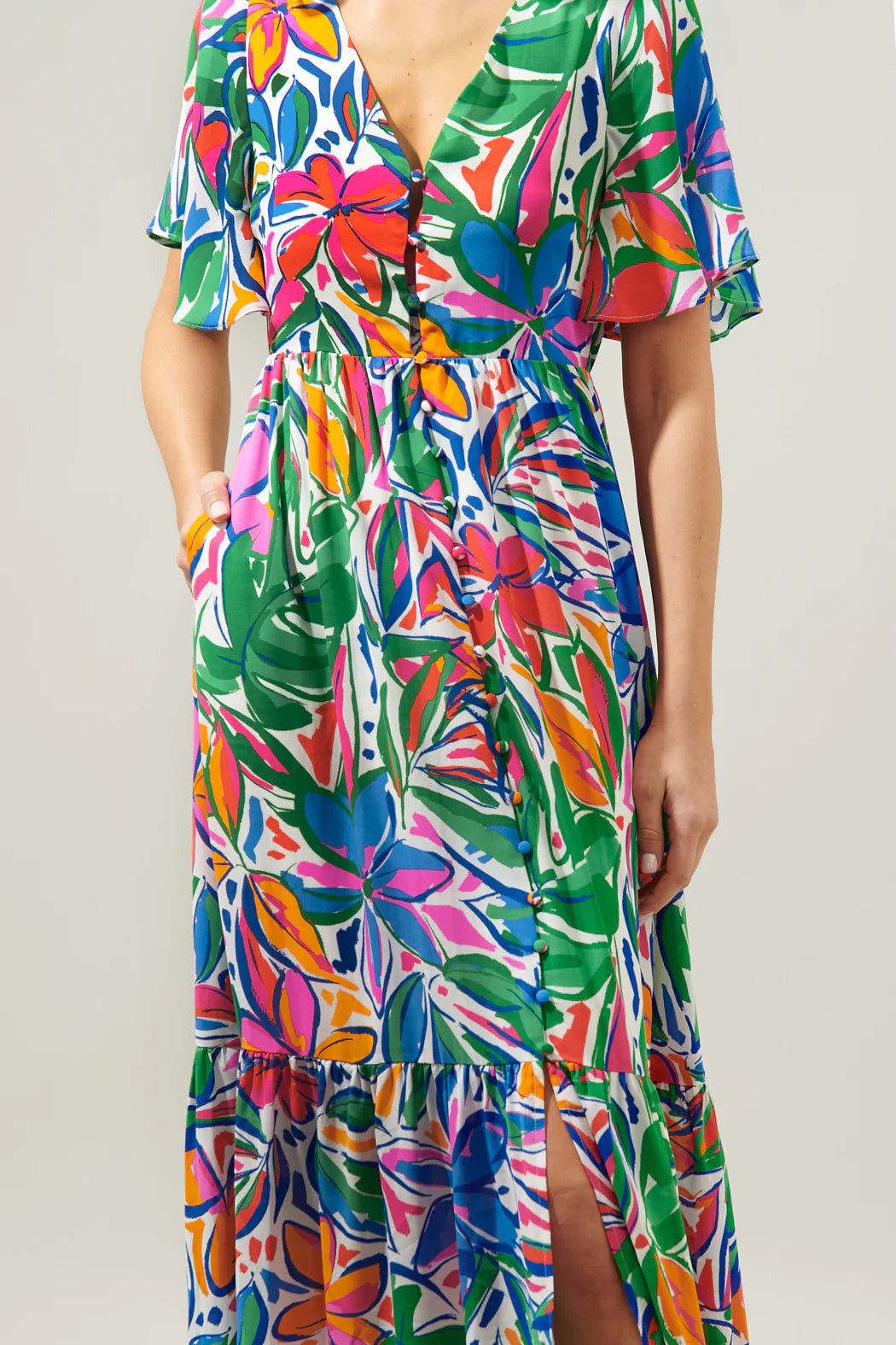 Sugarlips Paradise Falls Pismo Button Down Flutter Maxi Dress