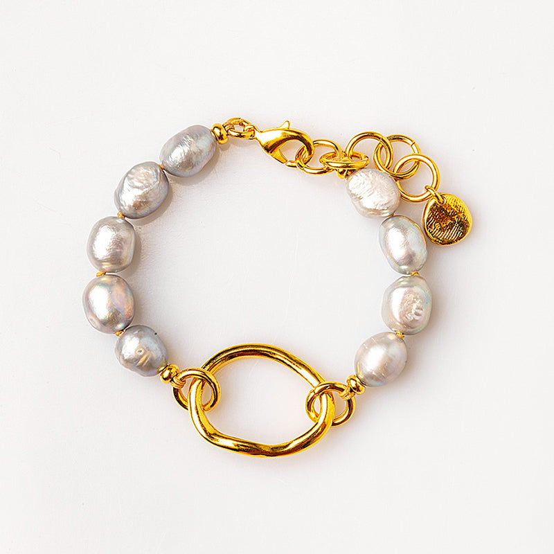 Velatti Grey Pearl Oval Charm Bracelet