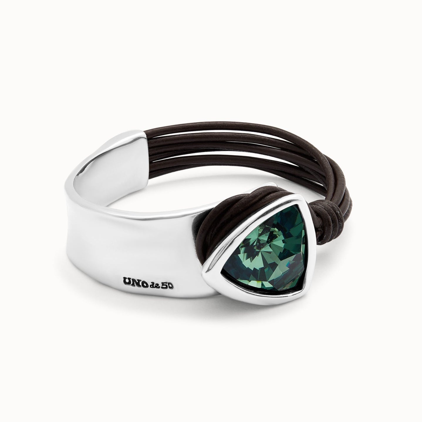 UNOde50 Leather & Silver Green Crystal Bracelet