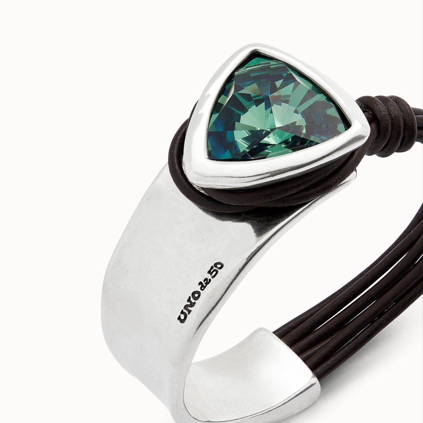 UNOde50 Leather & Silver Green Crystal Bracelet