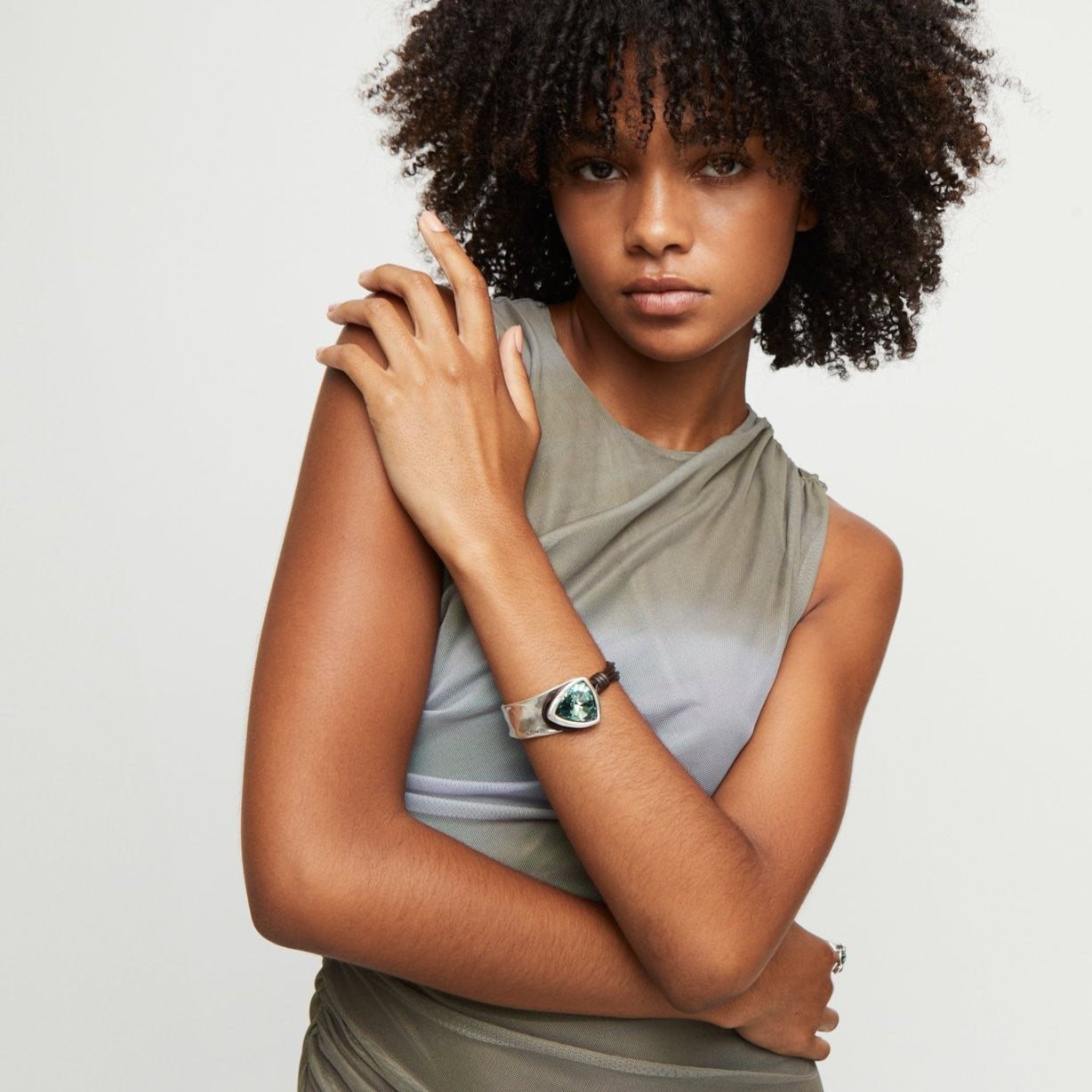 UNOde50 Leather & Silver Green Crystal Bracelet