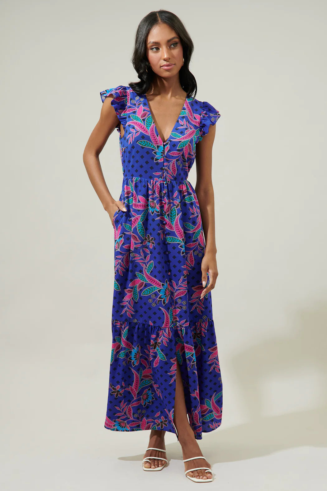 Sugarlips Rayanne Indigo Evianna Button Down Maxi Dress