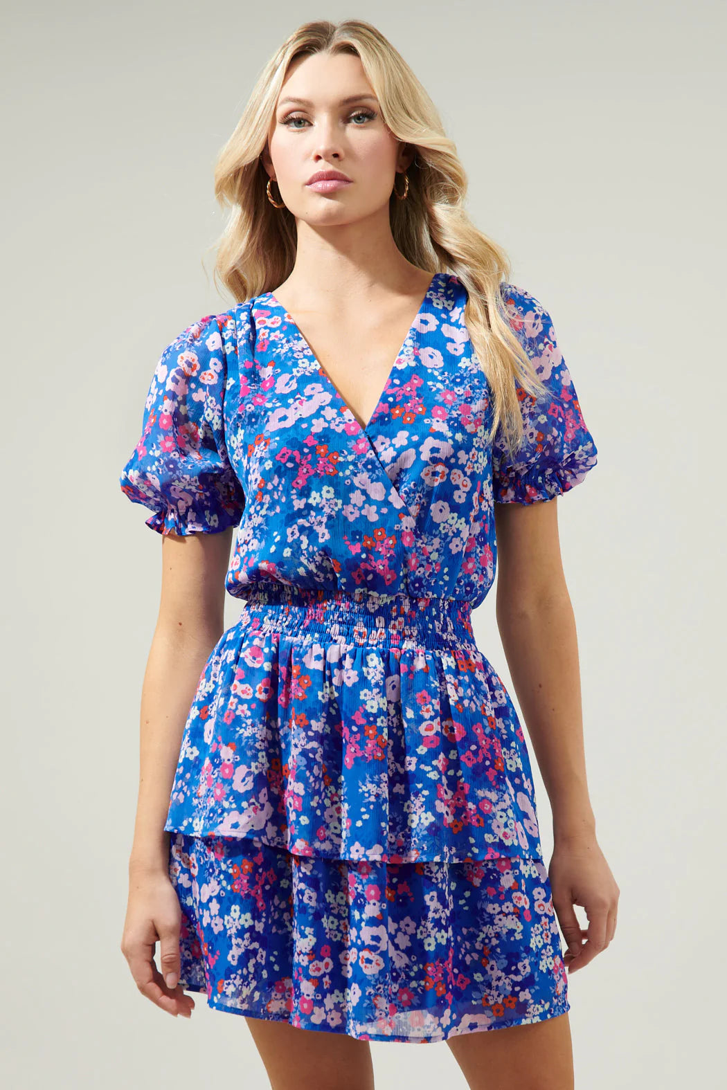 Sugarlips June Floral Amina Surplice Ruffle Mini Dress