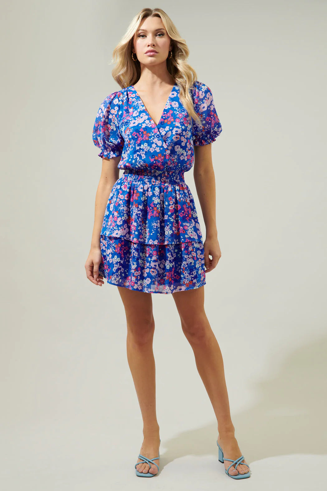 Sugarlips June Floral Amina Surplice Ruffle Mini Dress