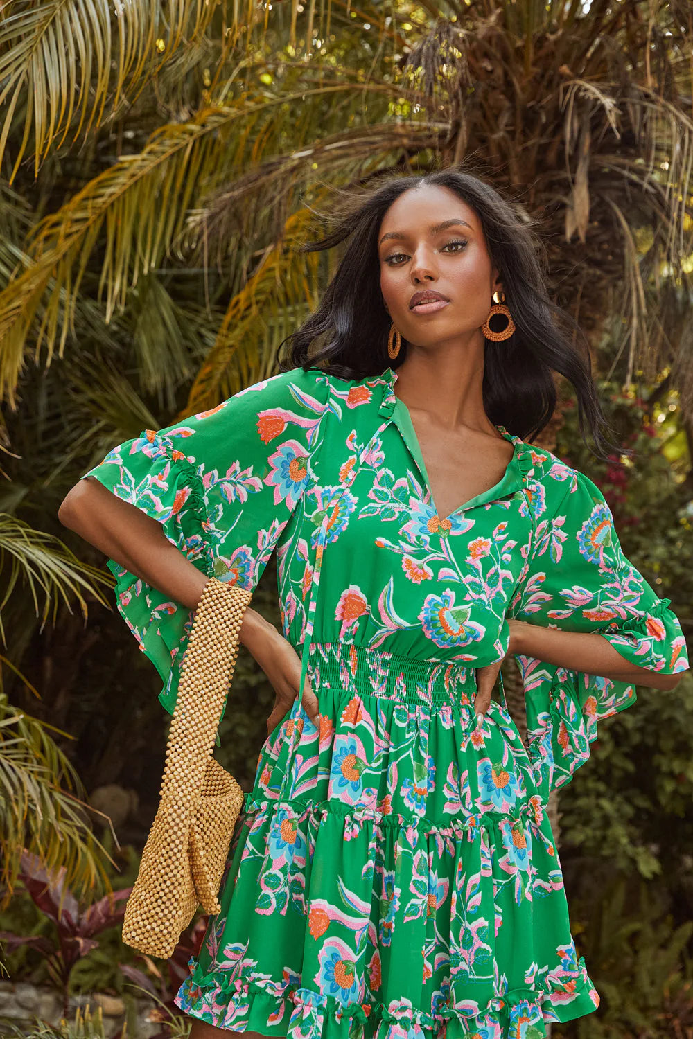 Sugarlips Belize Floral Amorcito Bell Sleeve Mini Dress