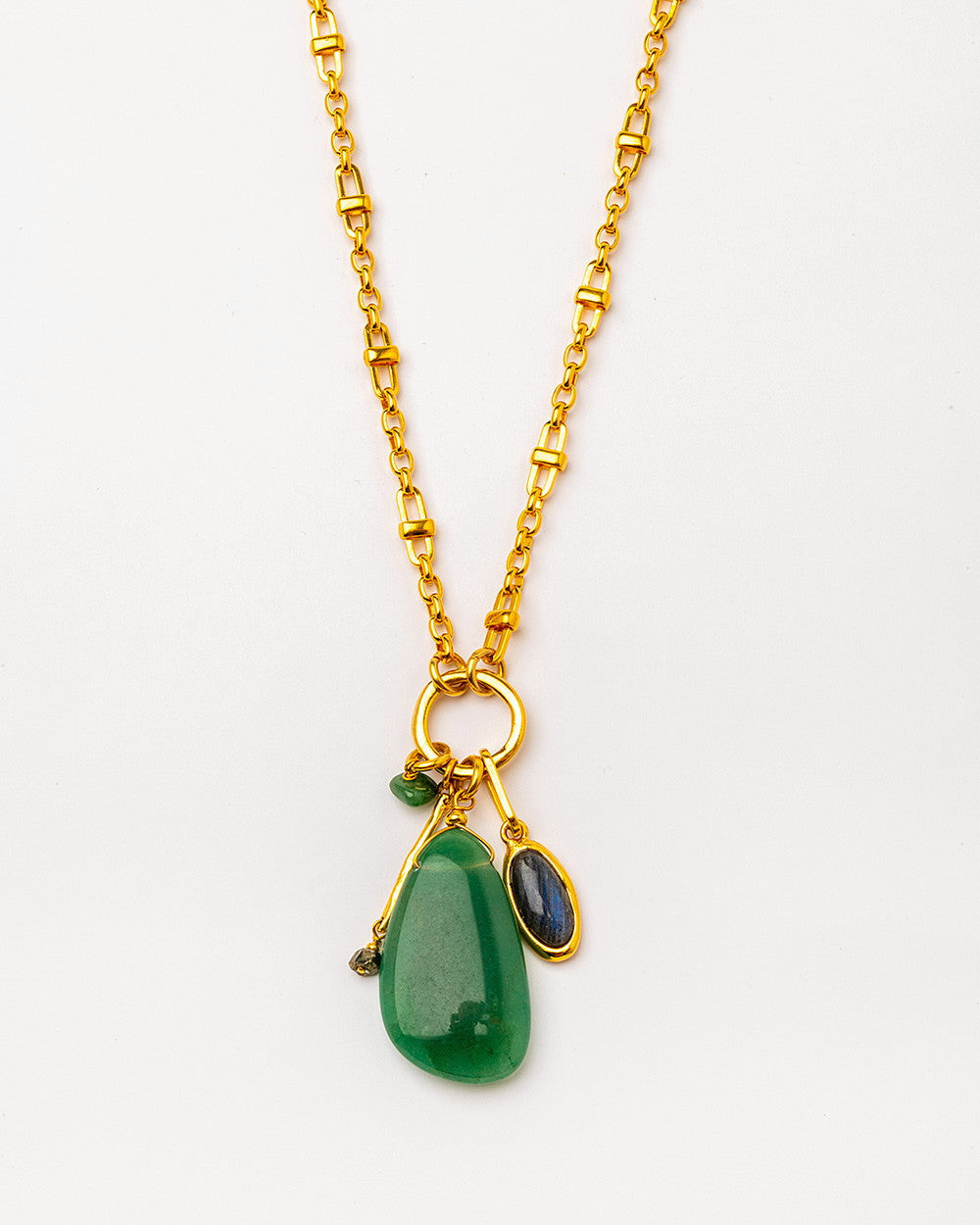 Velatti Large Teardrop Gem Necklace with Charms