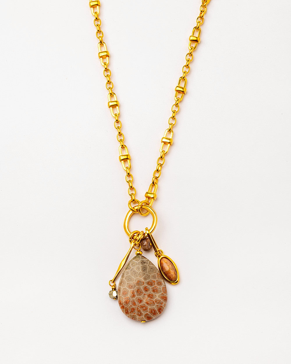 Velatti Large Teardrop Gem Necklace with Charms