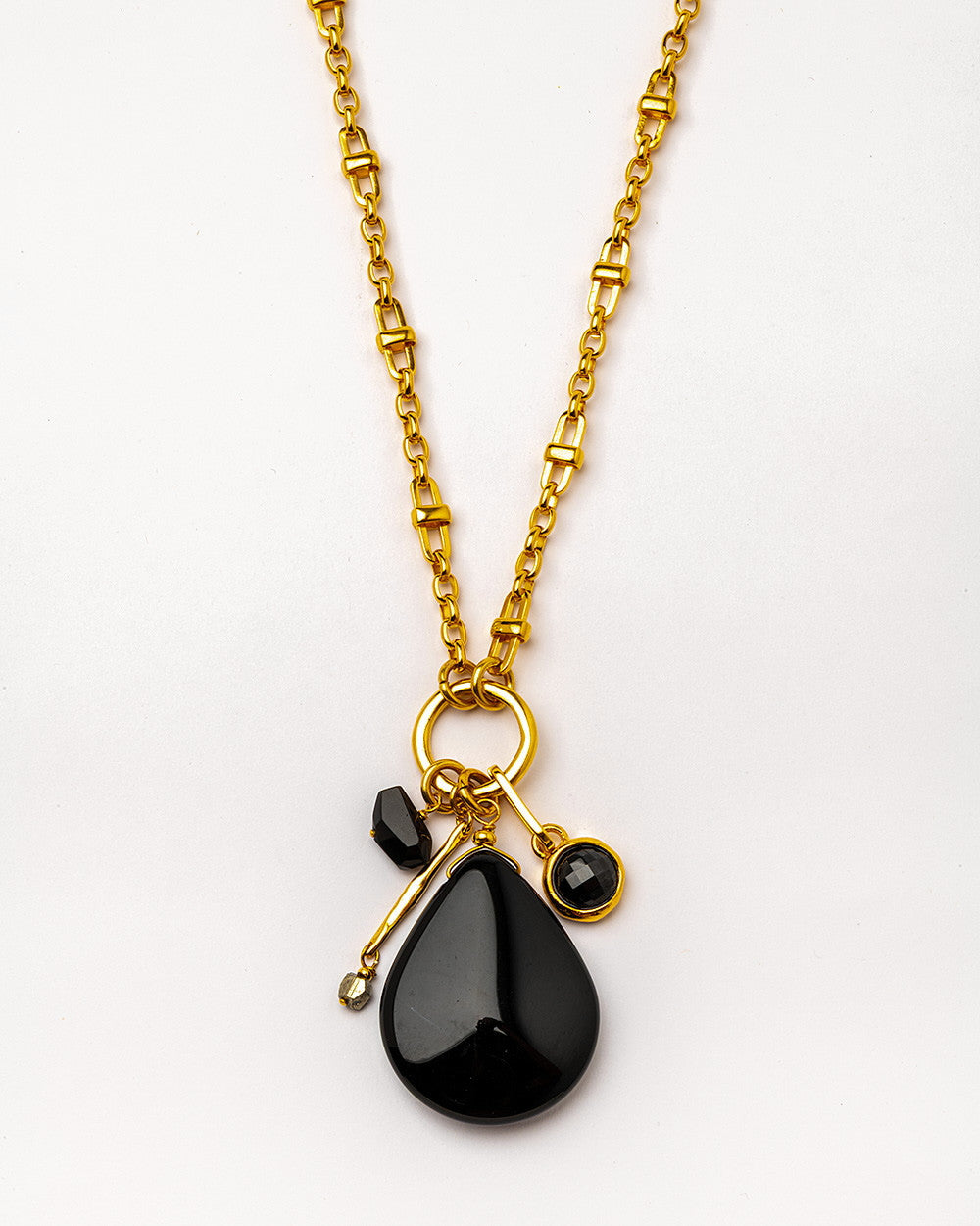 Velatti Large Teardrop Gem Necklace with Charms