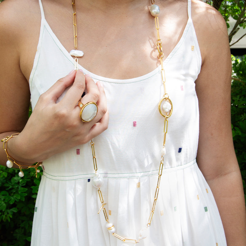 Velatti Long Link Necklace with Baroque & Freshwater Pearls